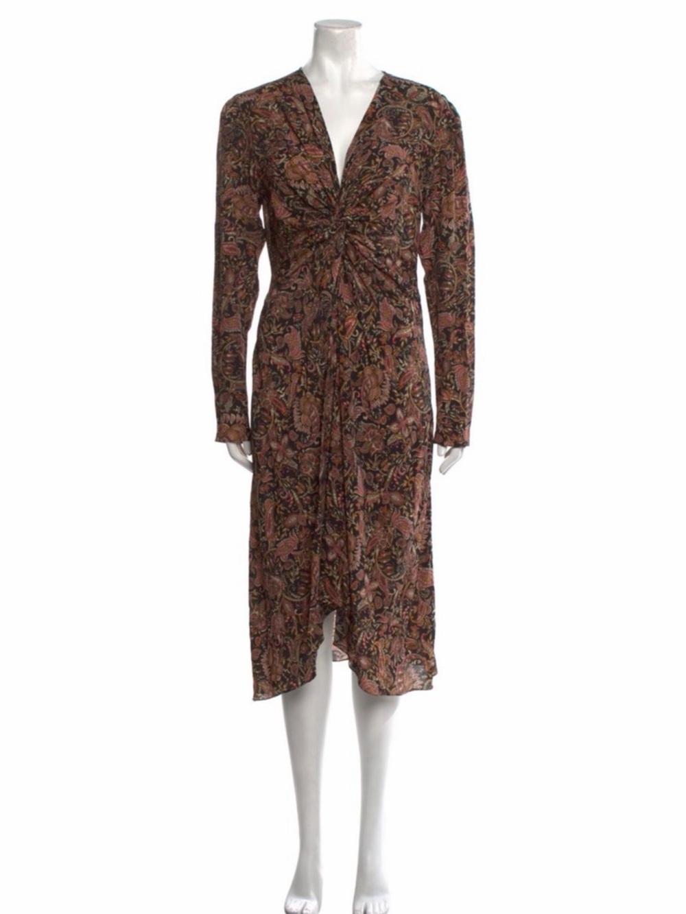Étoile Isabel Marant Long Sleeve Twist-Front Paisley Midi Dress in Floral